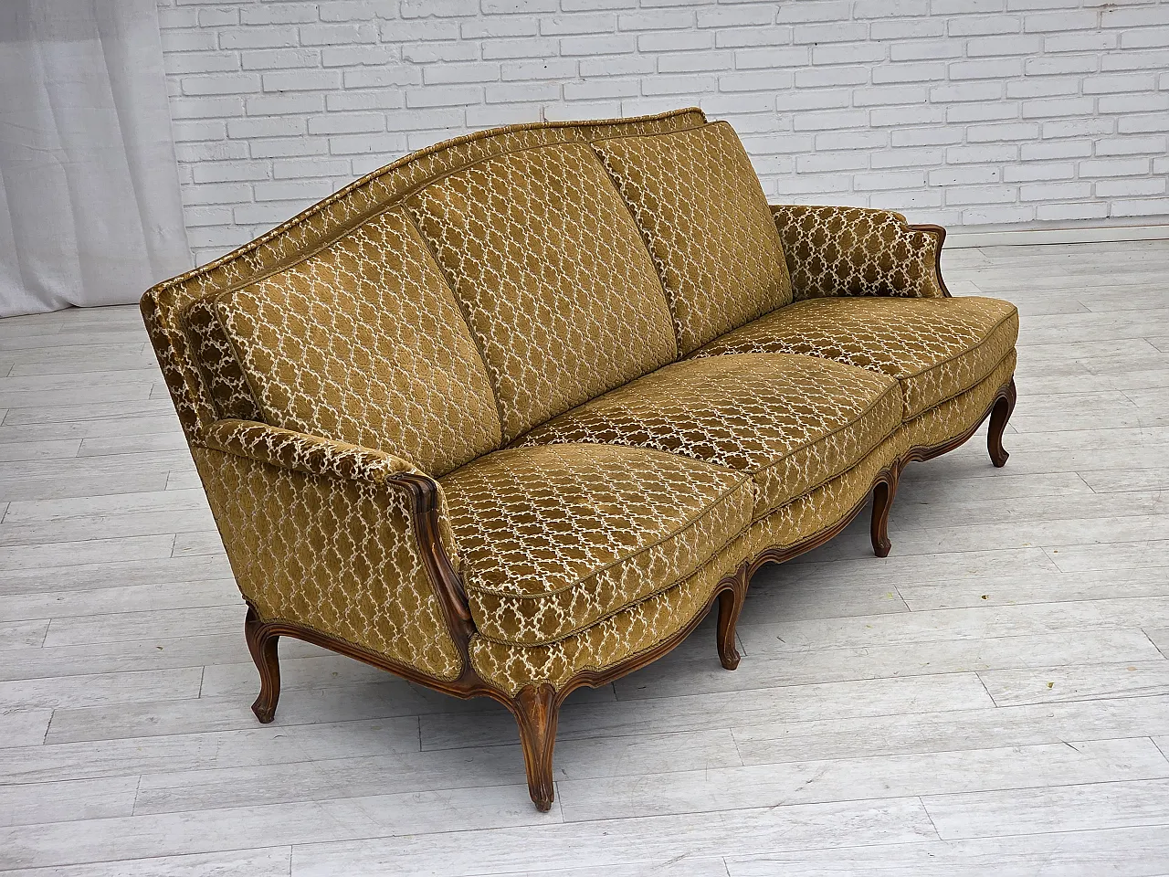 Danish 3-seater sofa, velour, carved ash wood, 1950s 6