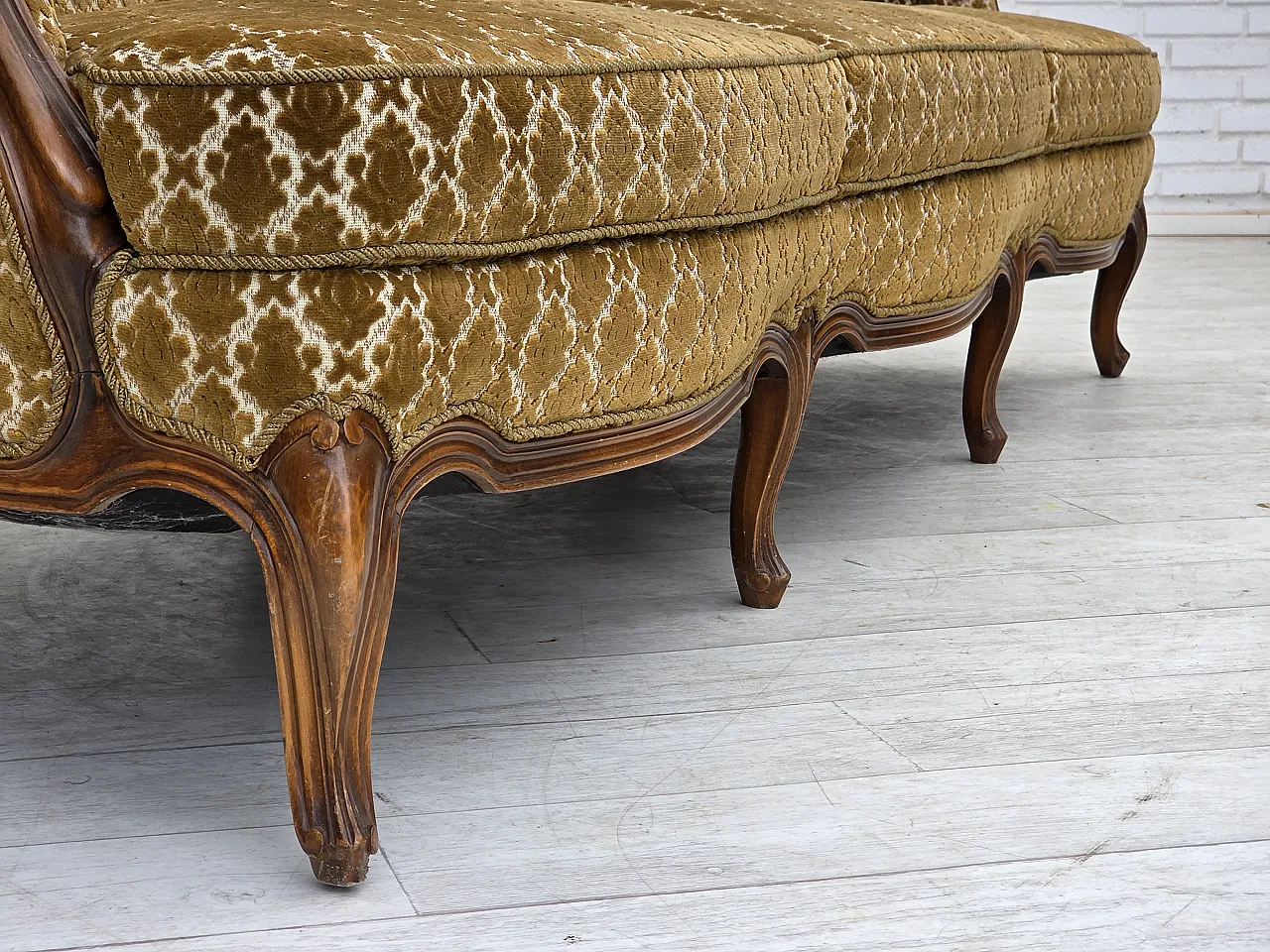 Danish 3-seater sofa, velour, carved ash wood, 1950s 7