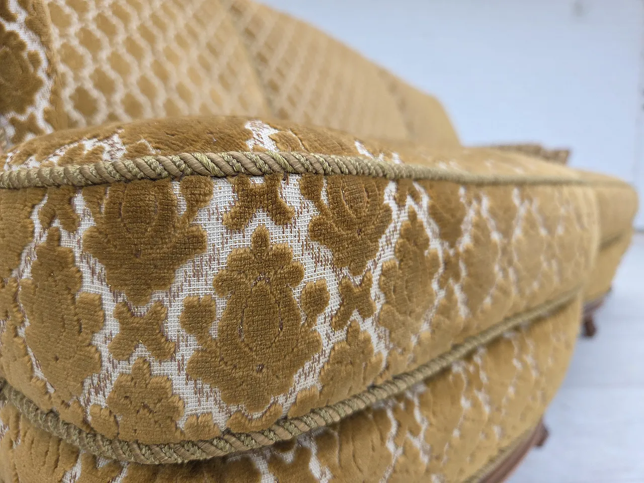 Danish 3-seater sofa, velour, carved ash wood, 1950s 8