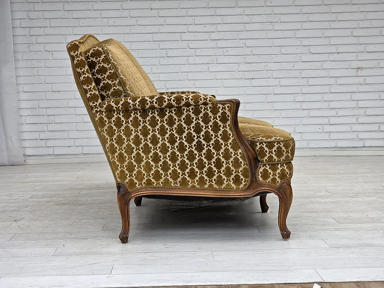 Danish 3-seater sofa, velour, carved ash wood, 1950s 11