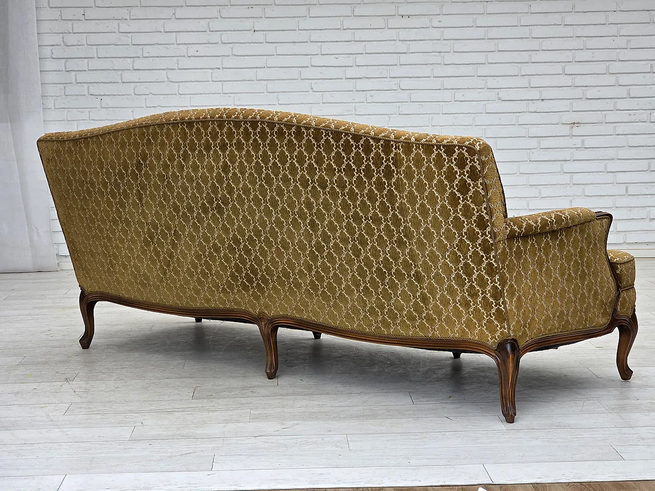 Danish 3-seater sofa, velour, carved ash wood, 1950s 14