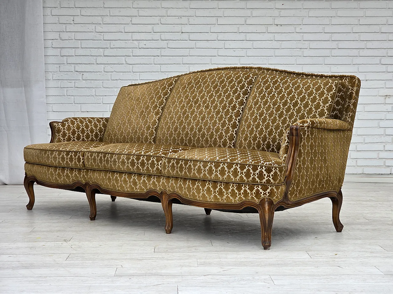Danish 3-seater sofa, velour, carved ash wood, 1950s 18