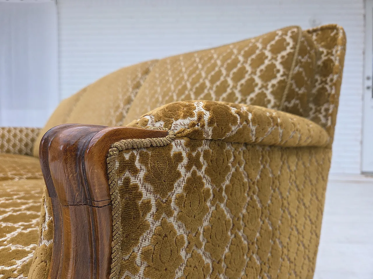 Danish 3-seater sofa, velour, carved ash wood, 1950s 19