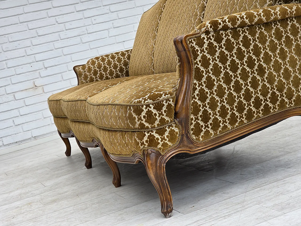 Danish 3-seater sofa, velour, carved ash wood, 1950s 21