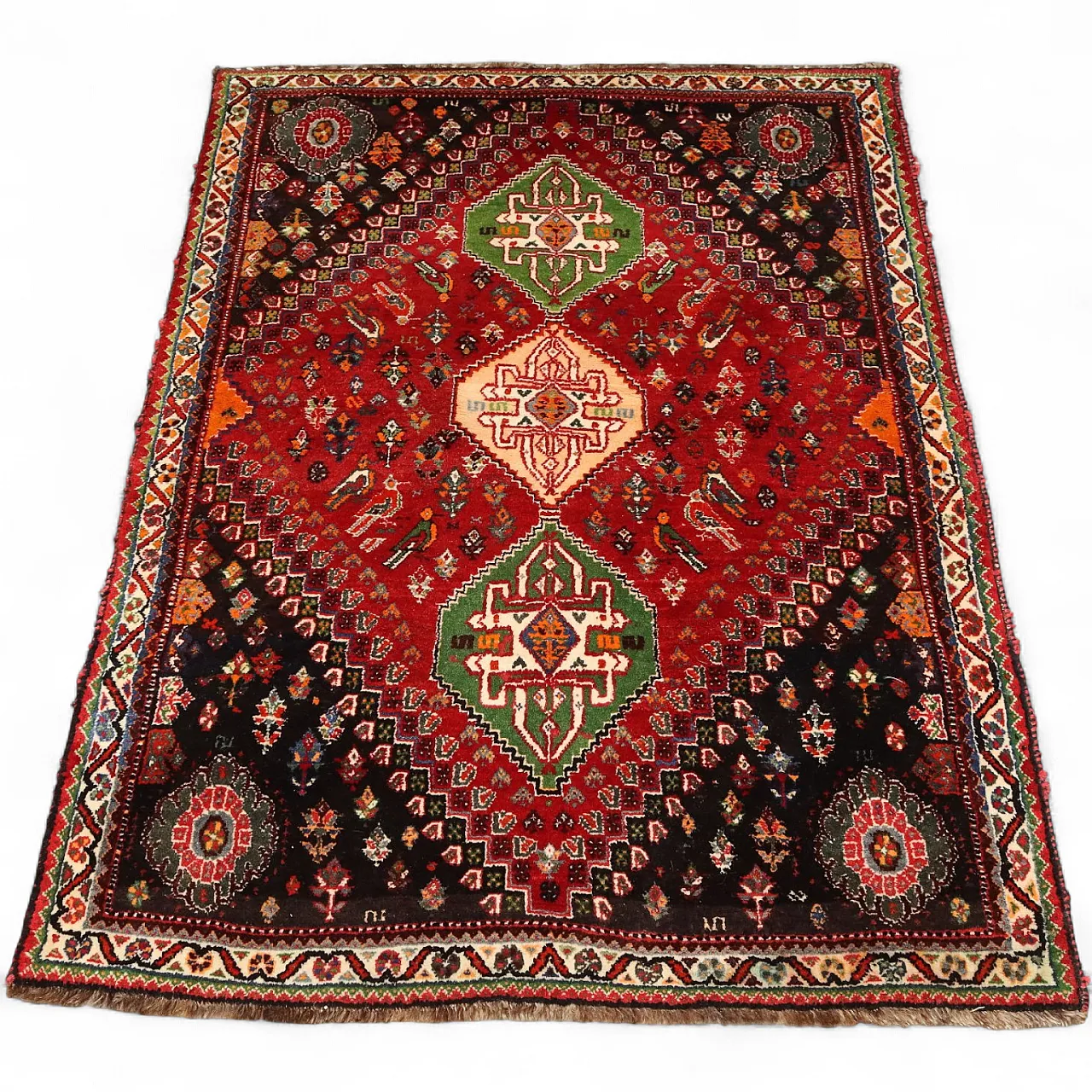 Tappeto Shiraz in lana, nodo grosso, realizzato a mano, '900 9