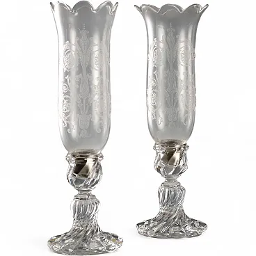 Coppia di candelieri in cristallo e vetro di Baccarat, '900