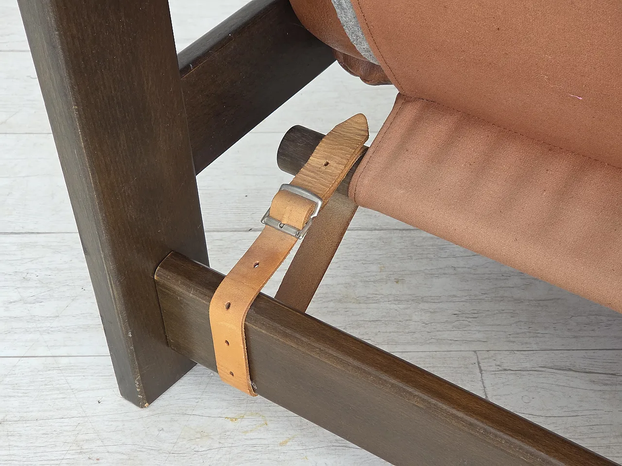 Scandinavian armchair, leather, canvas, oak wood, 1970s 12