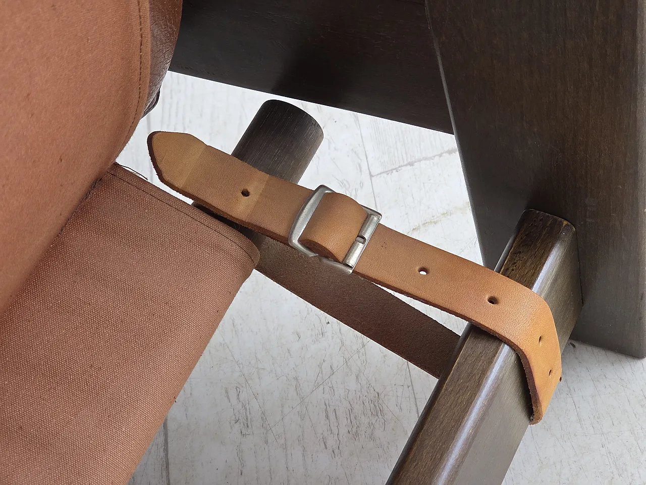 Scandinavian armchair, leather, canvas, oak wood, 1970s 13