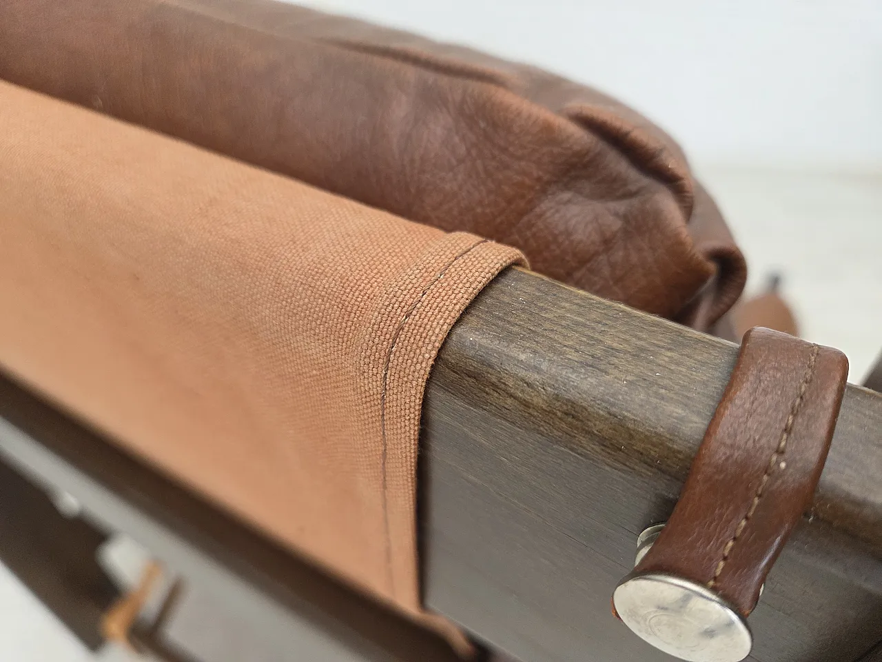 Scandinavian armchair, leather, canvas, oak wood, 1970s 14