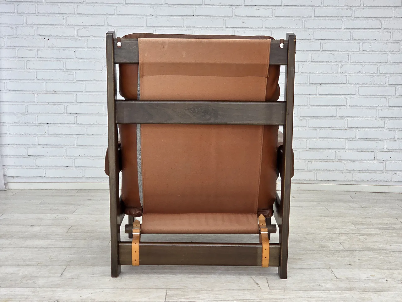 Scandinavian armchair, leather, canvas, oak wood, 1970s 17