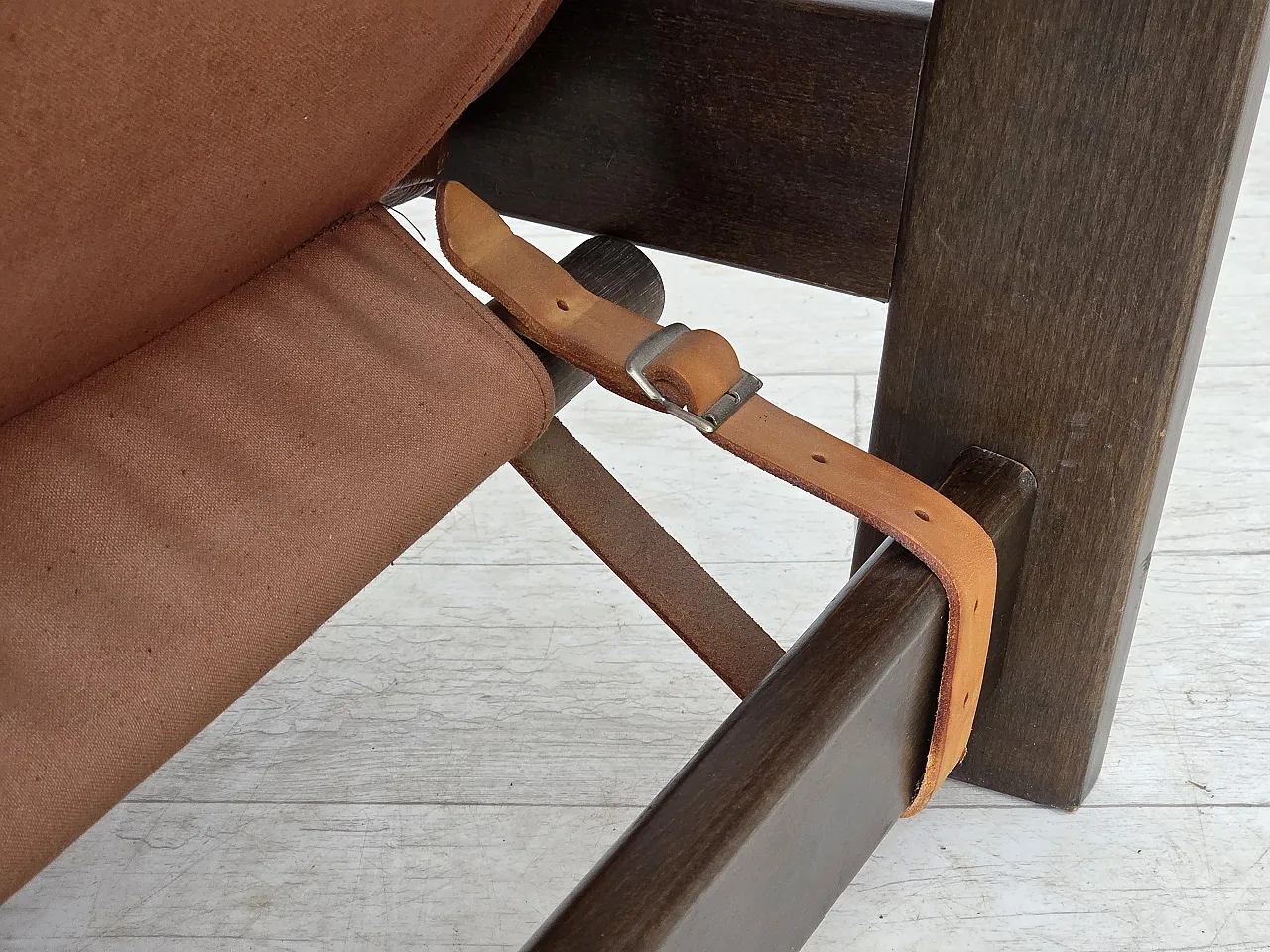 Scandinavian armchair, leather, canvas, oak wood, 1970s 19