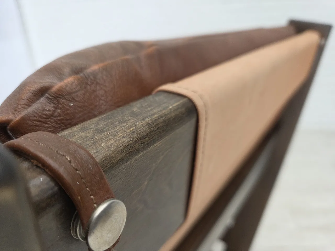 Scandinavian armchair, leather, canvas, oak wood, 1970s 20