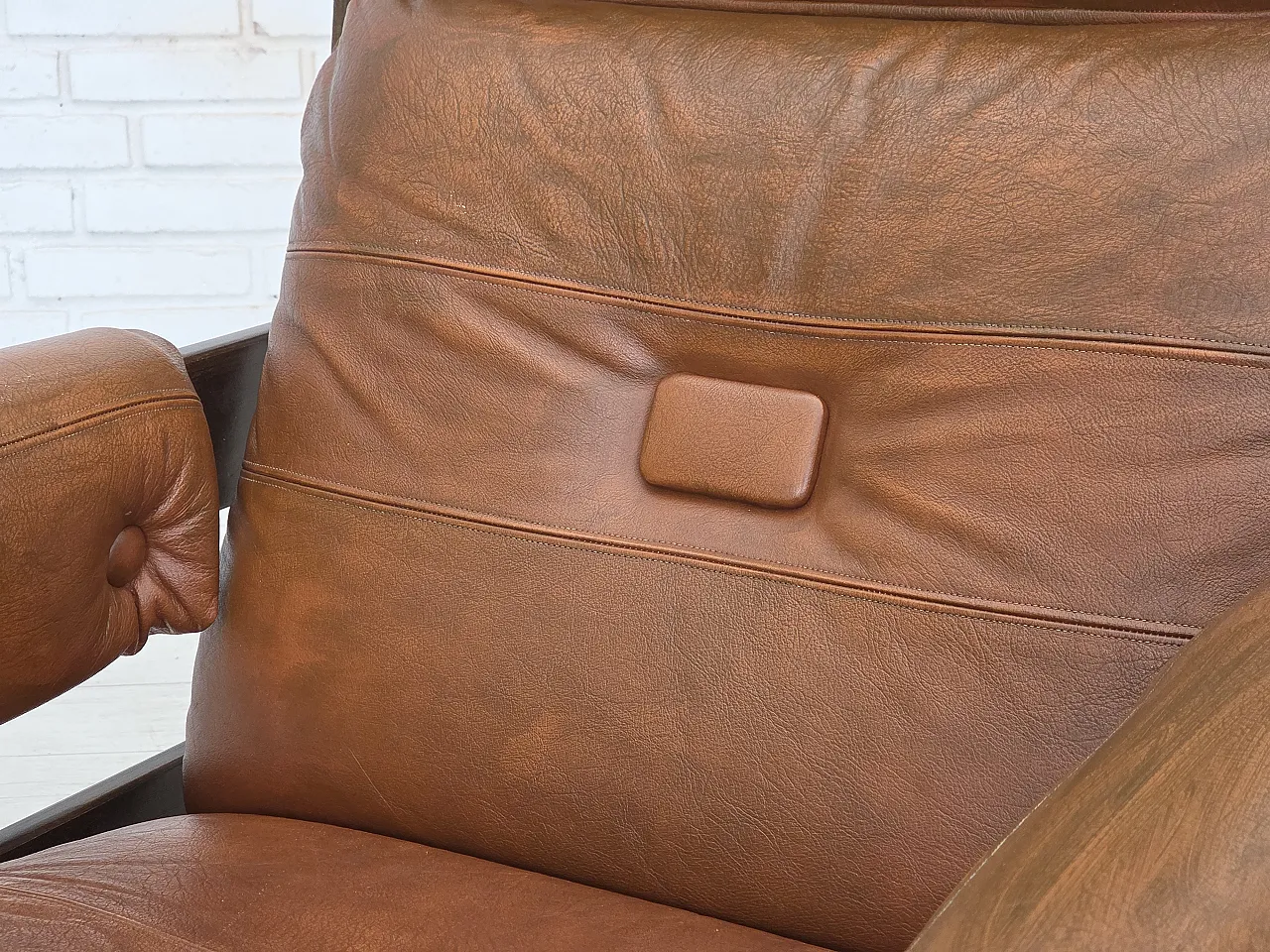 Scandinavian armchair, leather, canvas, oak wood, 1970s 22