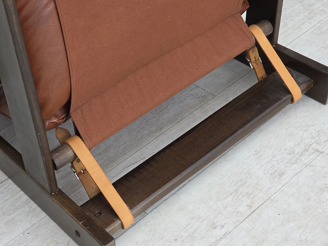 Scandinavian armchair, leather, canvas, oak wood, 1970s 23