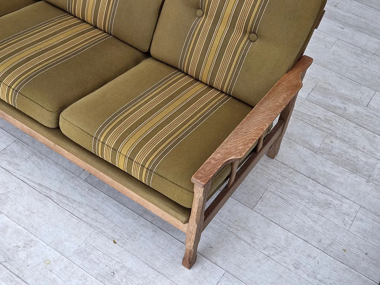 Danish 3-seater sofa, wool, solid oak wood, 1970s 2