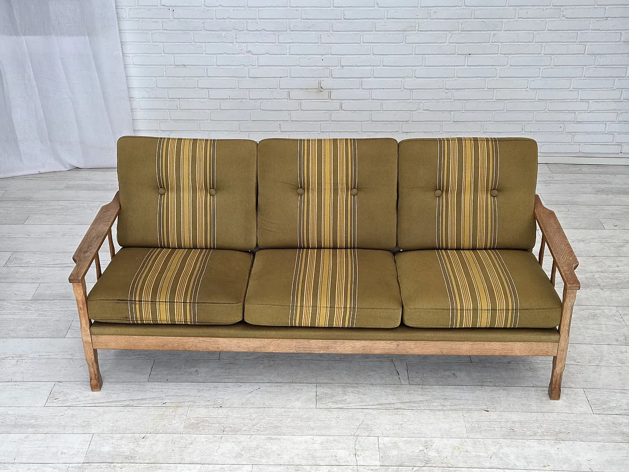 Danish 3-seater sofa, wool, solid oak wood, 1970s 3