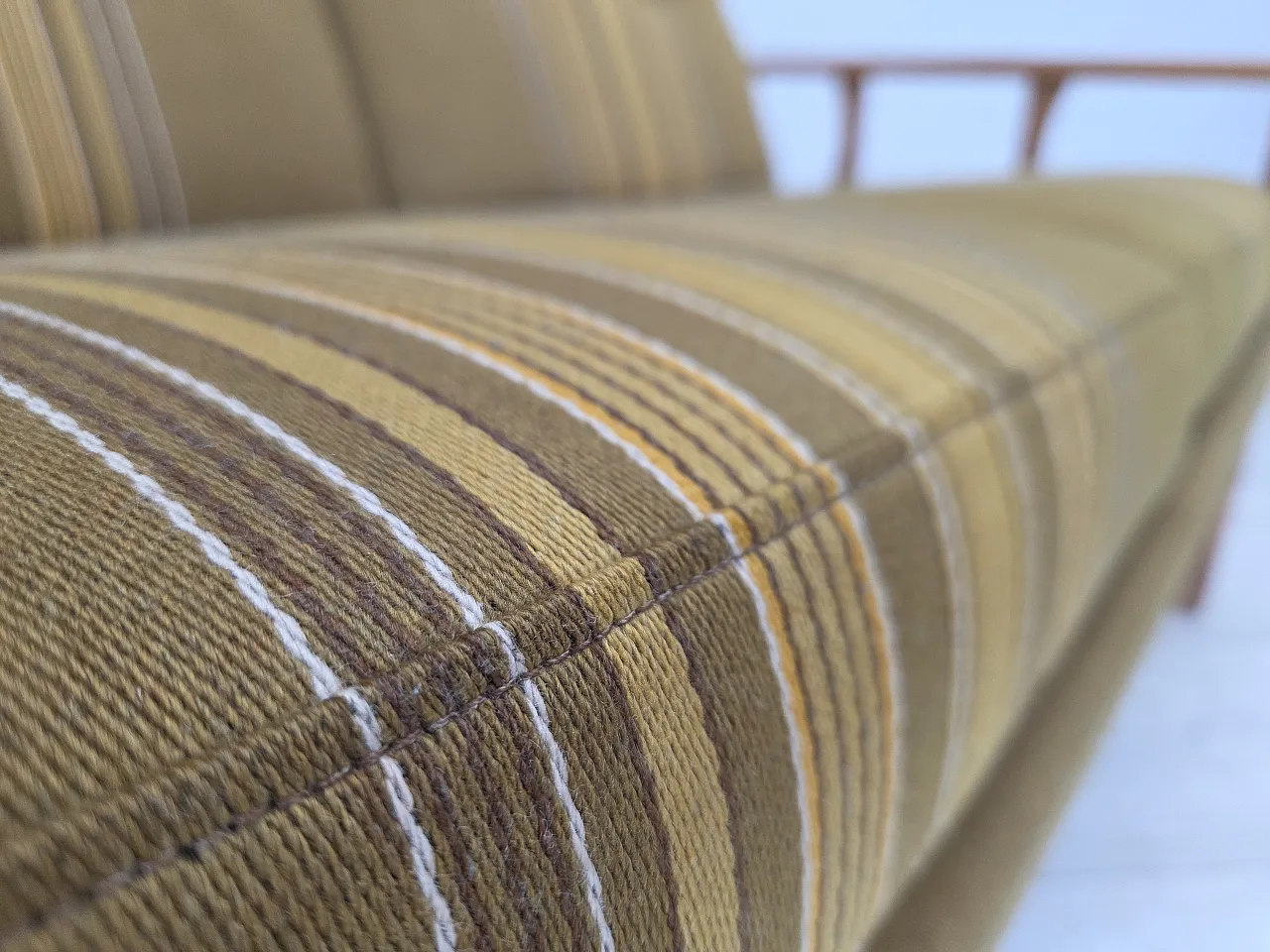 Danish 3-seater sofa, wool, solid oak wood, 1970s 5