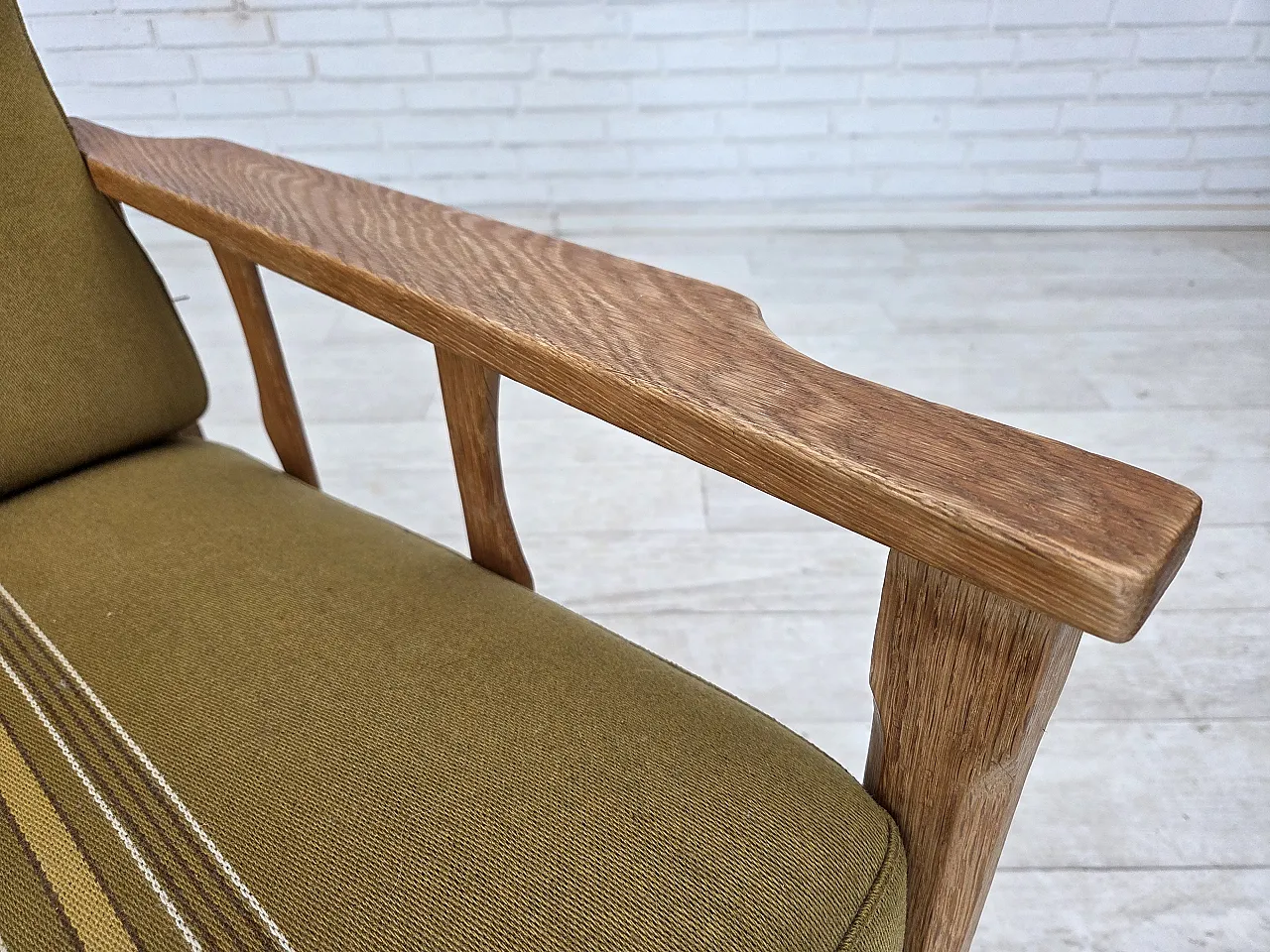 Danish 3-seater sofa, wool, solid oak wood, 1970s 6