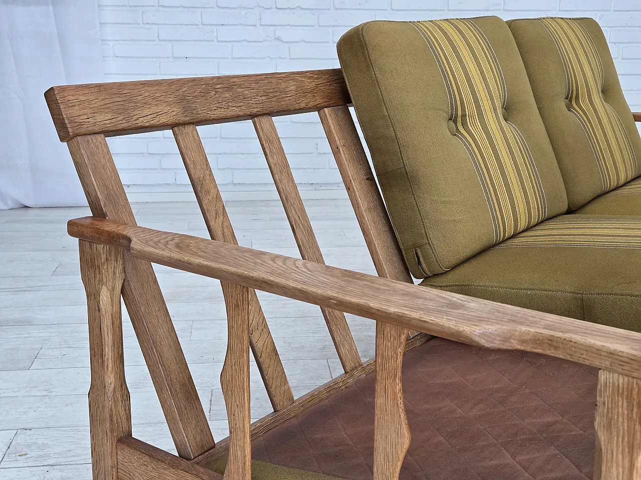 Danish 3-seater sofa, wool, solid oak wood, 1970s 8