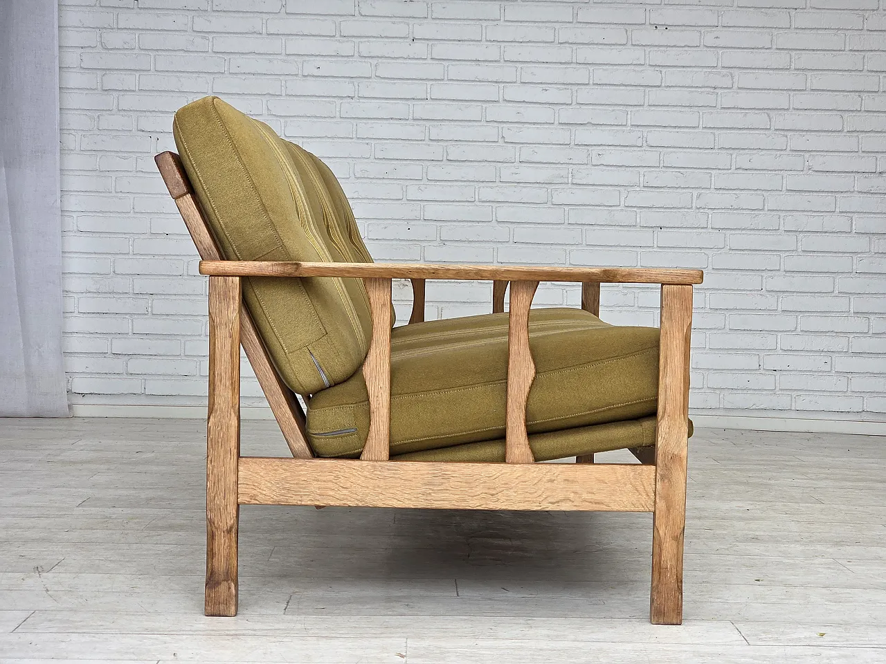 Danish 3-seater sofa, wool, solid oak wood, 1970s 9