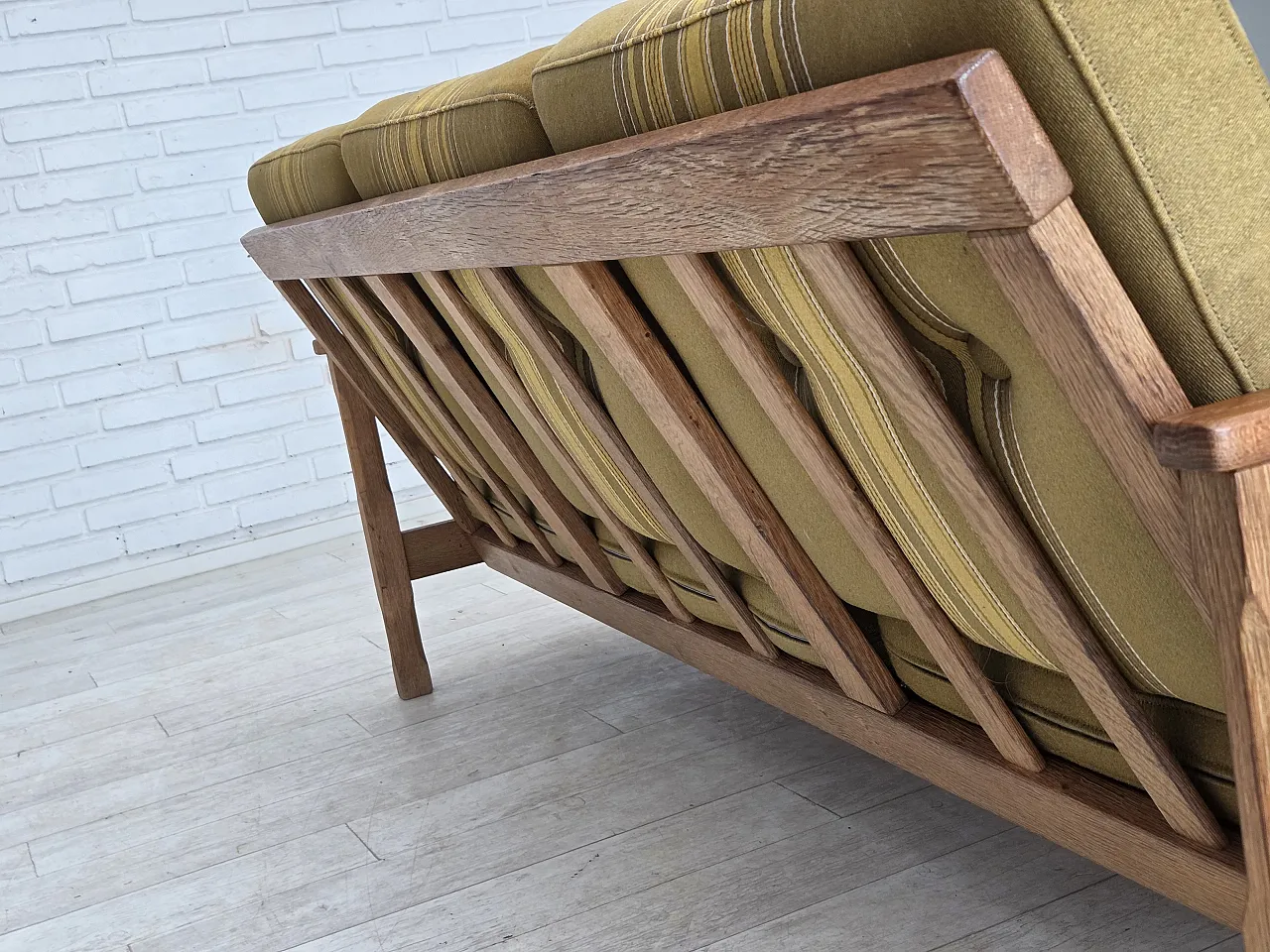 Danish 3-seater sofa, wool, solid oak wood, 1970s 10