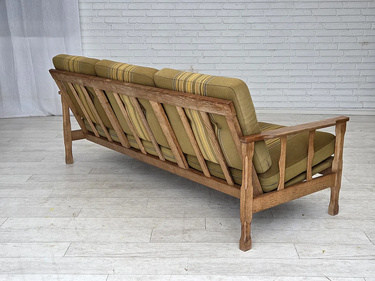 Danish 3-seater sofa, wool, solid oak wood, 1970s 11