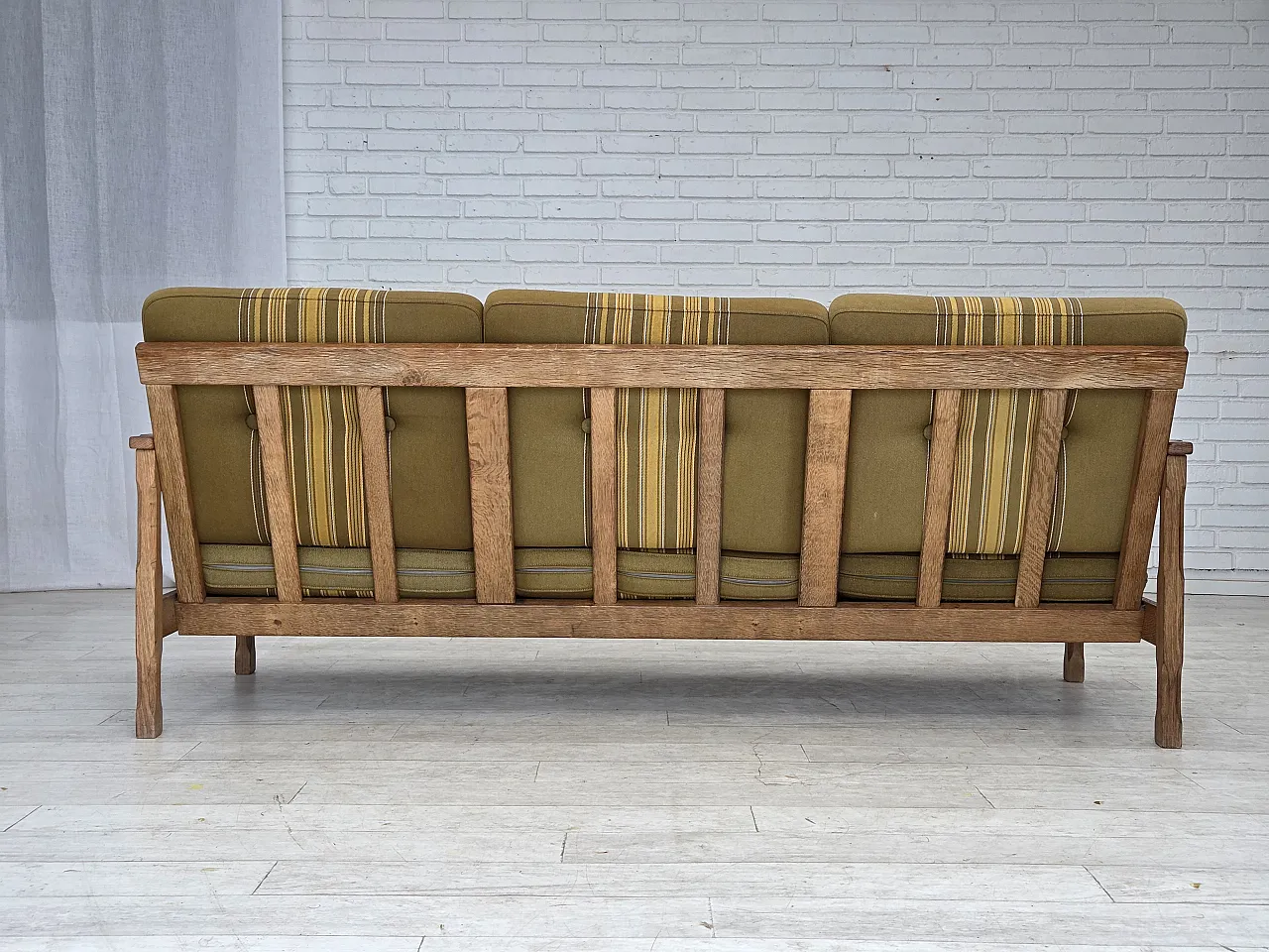Danish 3-seater sofa, wool, solid oak wood, 1970s 12