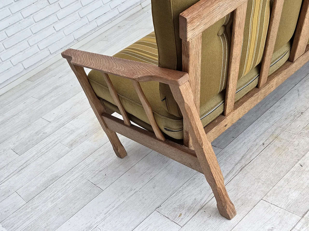 Danish 3-seater sofa, wool, solid oak wood, 1970s 13