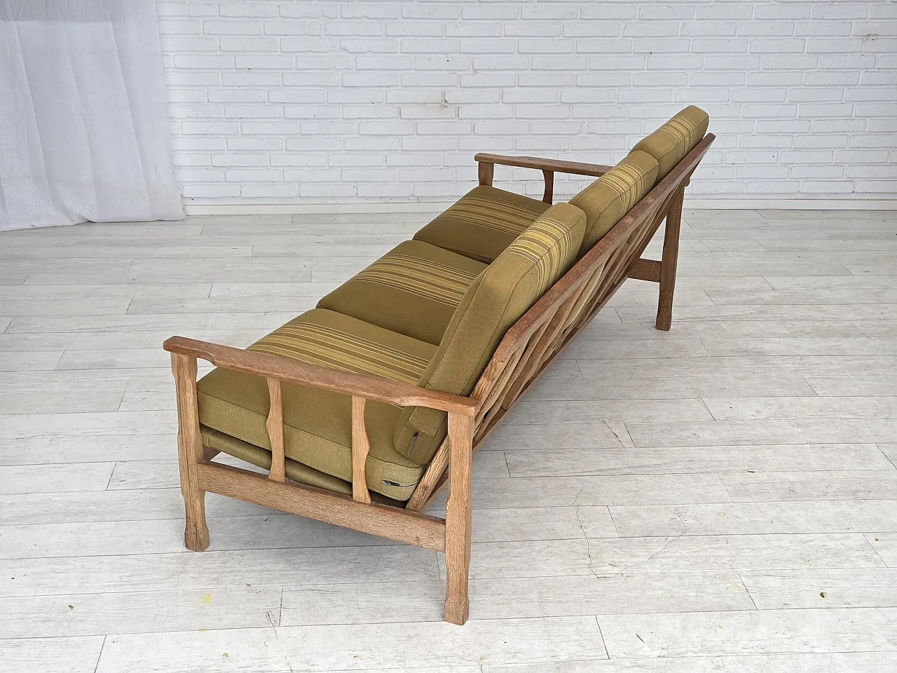 Danish 3-seater sofa, wool, solid oak wood, 1970s 14