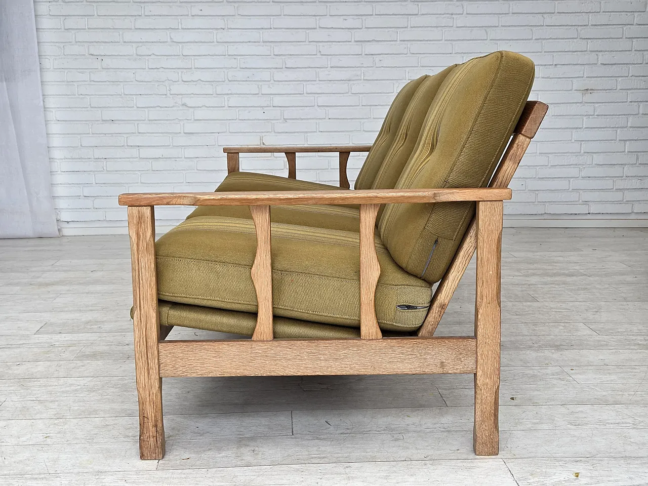 Danish 3-seater sofa, wool, solid oak wood, 1970s 16