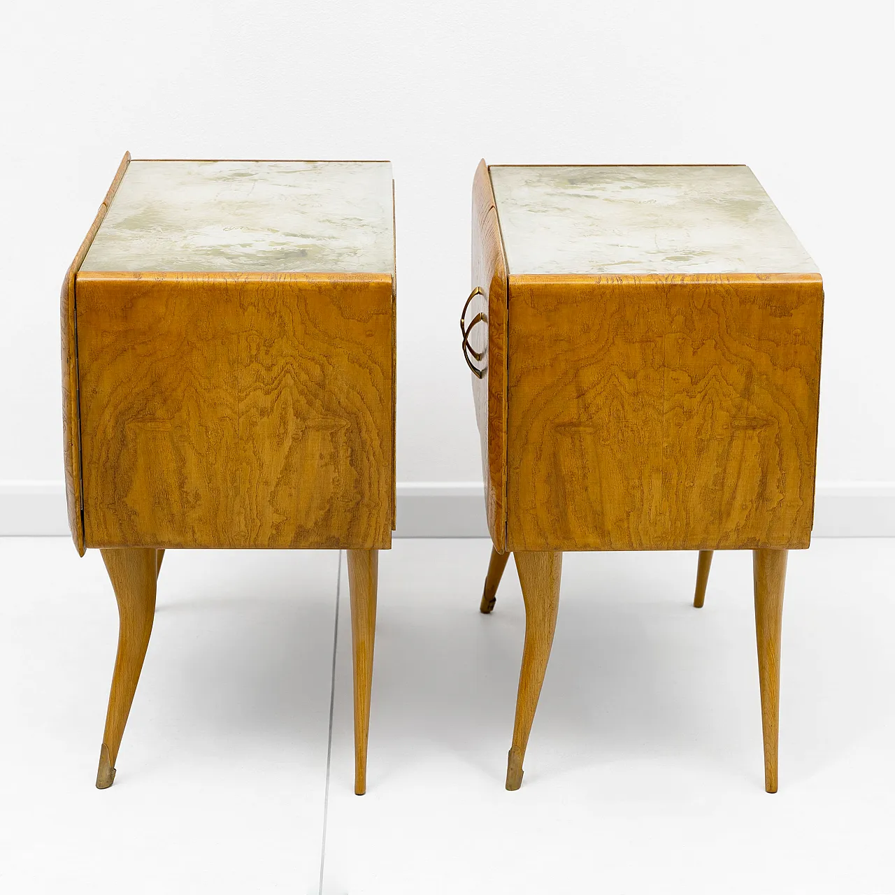 Pair of mid-century style beech and chestnut bedside tables, 50s 6