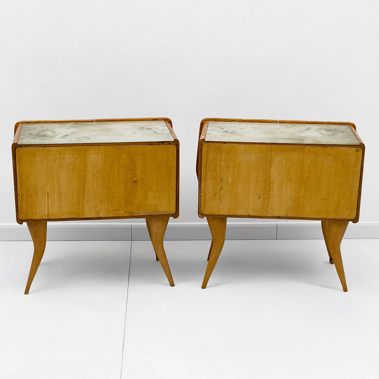 Pair of mid-century style beech and chestnut bedside tables, 50s 10