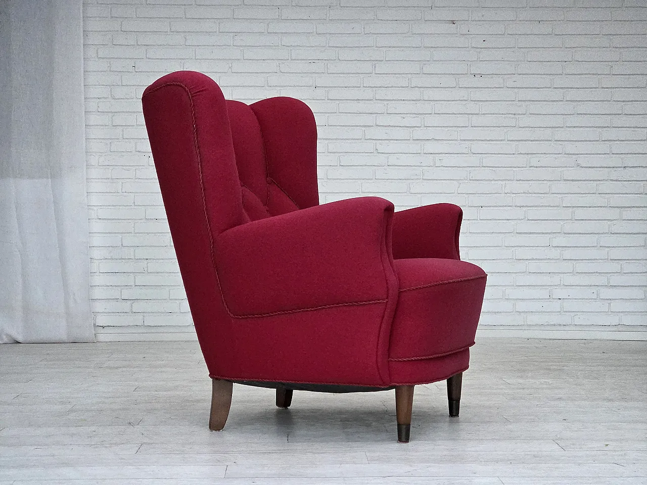 Danish armchair, wool, beech wood legs, 1960s 1