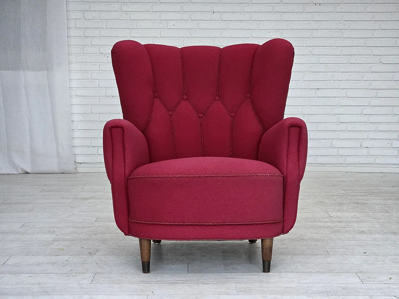 Danish armchair, wool, beech wood legs, 1960s 2