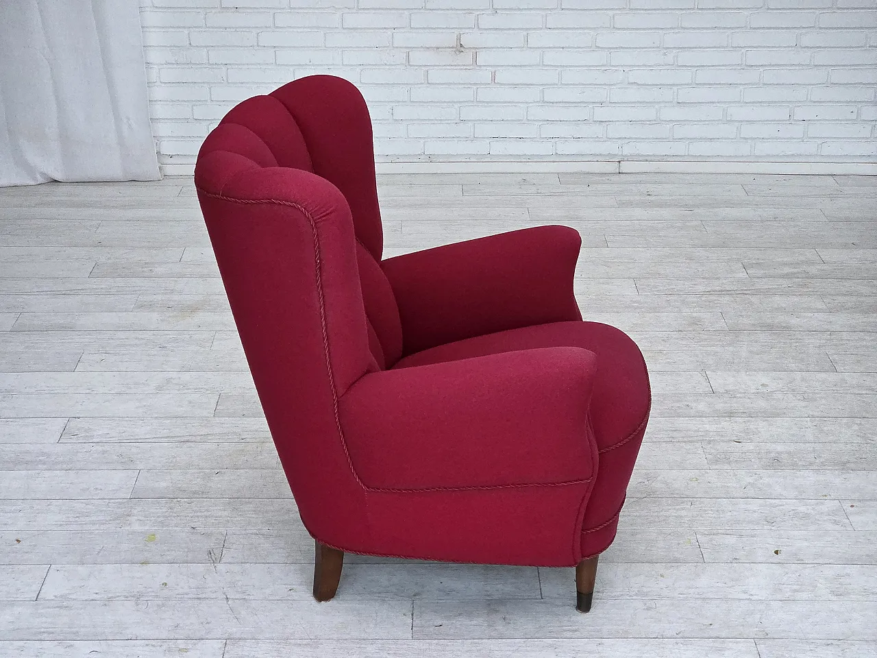 Danish armchair, wool, beech wood legs, 1960s 10