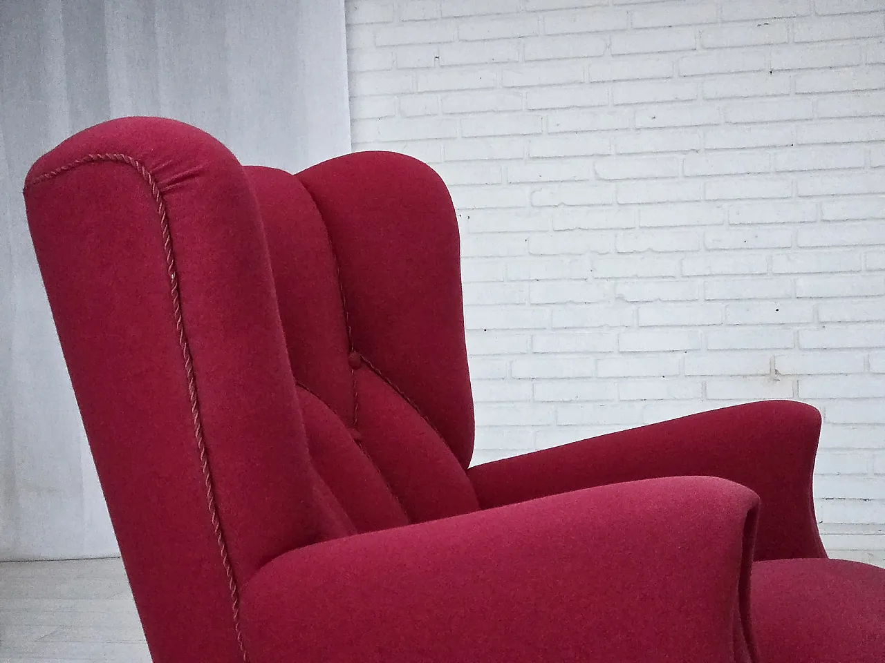 Danish armchair, wool, beech wood legs, 1960s 11