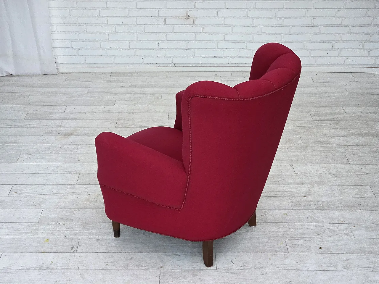 Danish armchair, wool, beech wood legs, 1960s 15