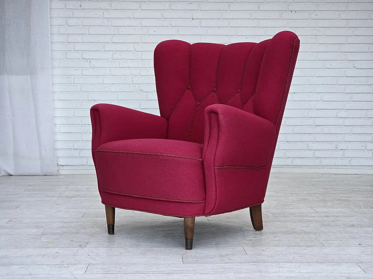 Danish armchair, wool, beech wood legs, 1960s 19