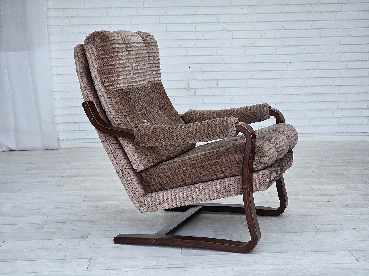 Danish armchair, light brown corduroy, 1970s 1