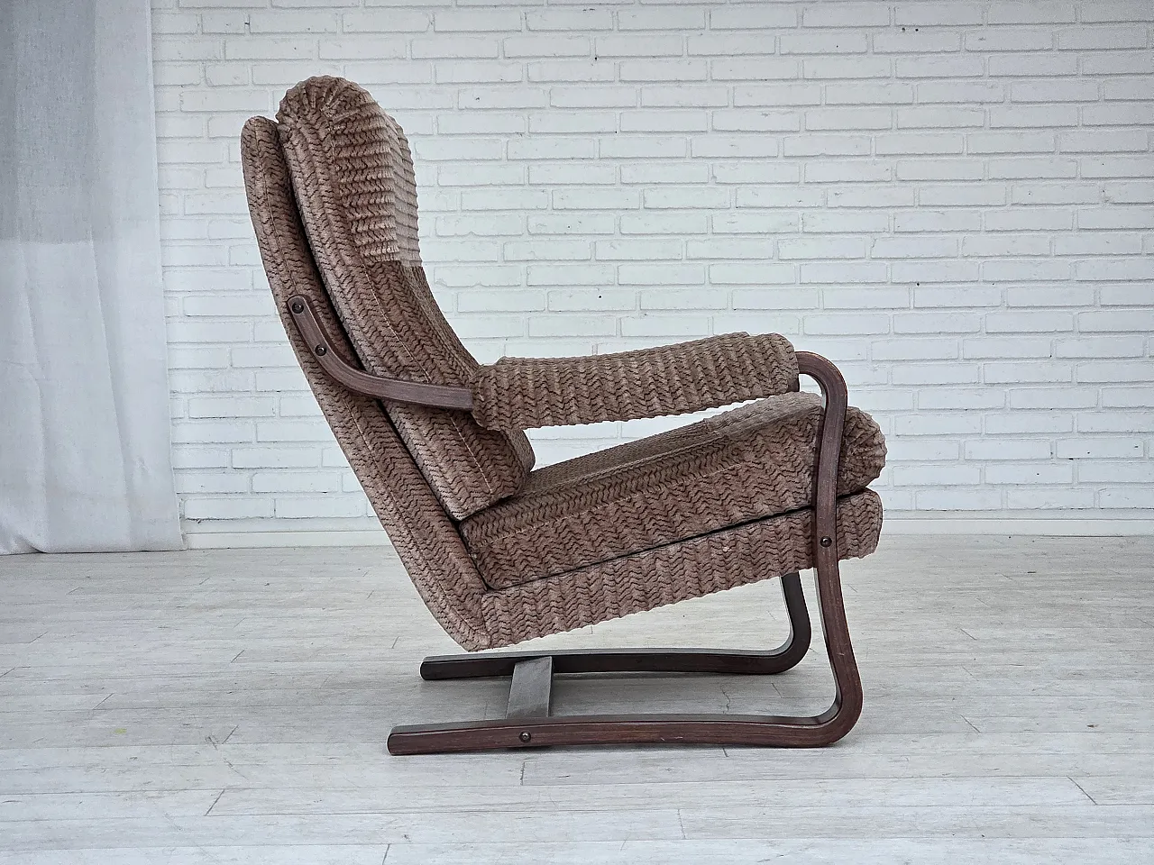 Danish armchair, light brown corduroy, 1970s 10
