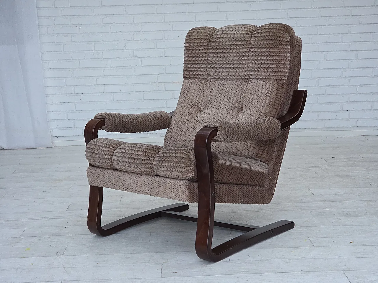 Danish armchair, light brown corduroy, 1970s 16