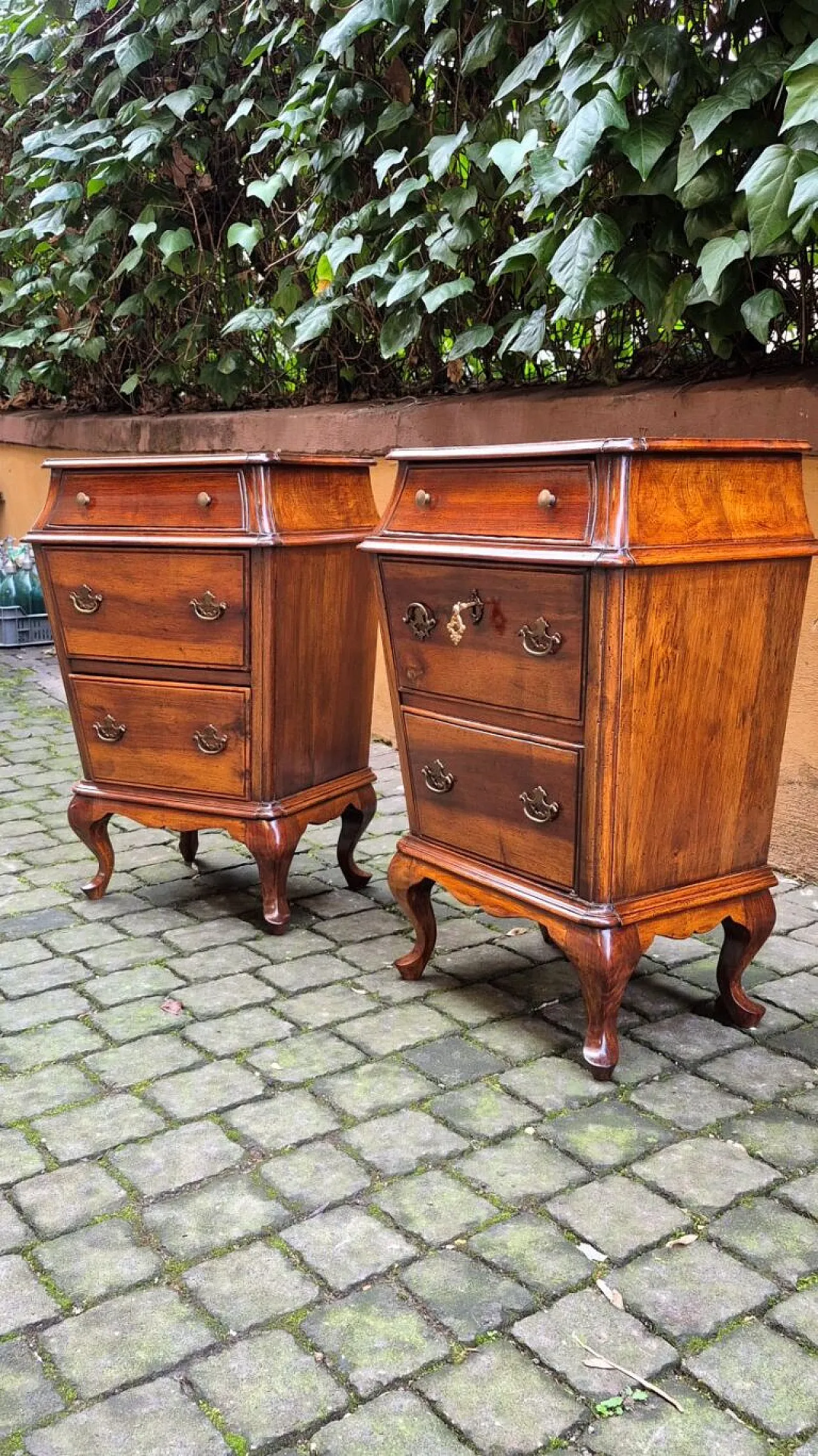 Pair of Venetian walnut urn bedside tables, late 19th century 2