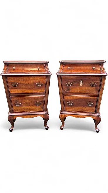 Pair of Venetian walnut urn bedside tables, late 19th century