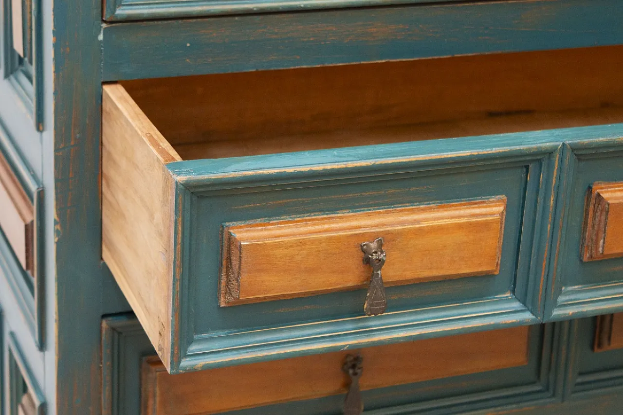 Cassettiera in abete e maniglie in ferro antichizzato, '900 5