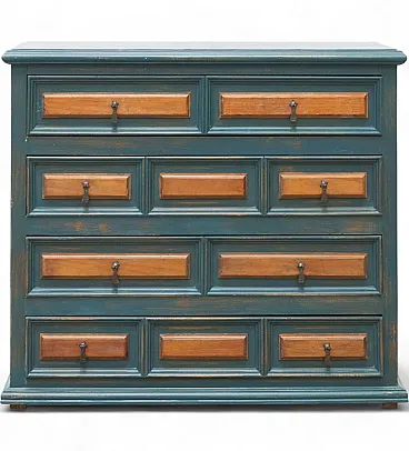 Cassettiera in abete e maniglie in ferro antichizzato, '900