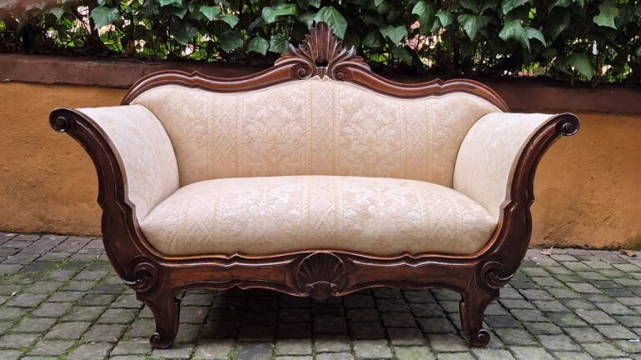 Luigi Filippo walnut boat sofa, 19th century 2