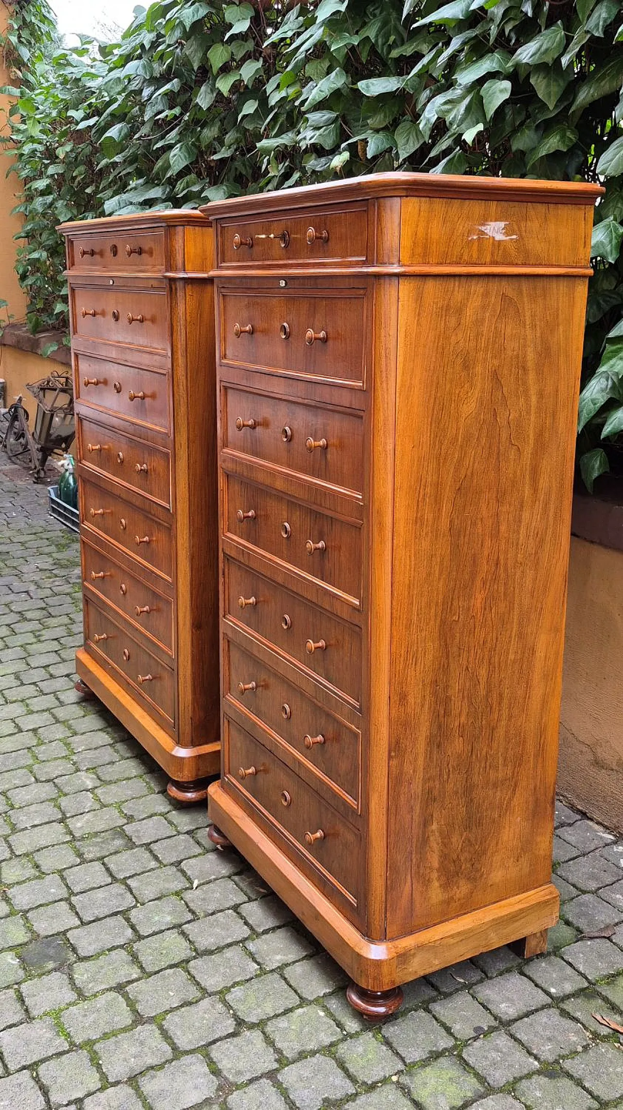Pair of walnut-veneered weeklies, 19th century 5
