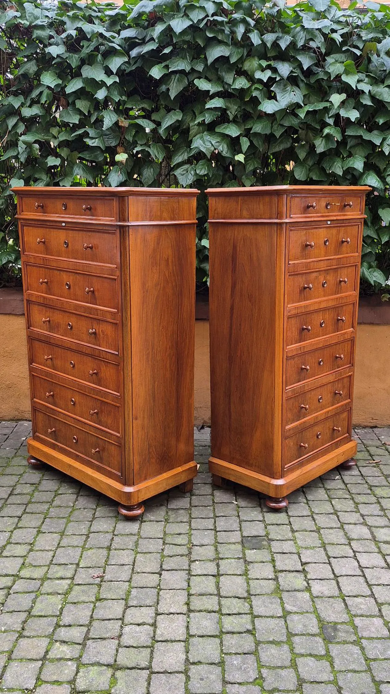 Pair of walnut-veneered weeklies, 19th century 6