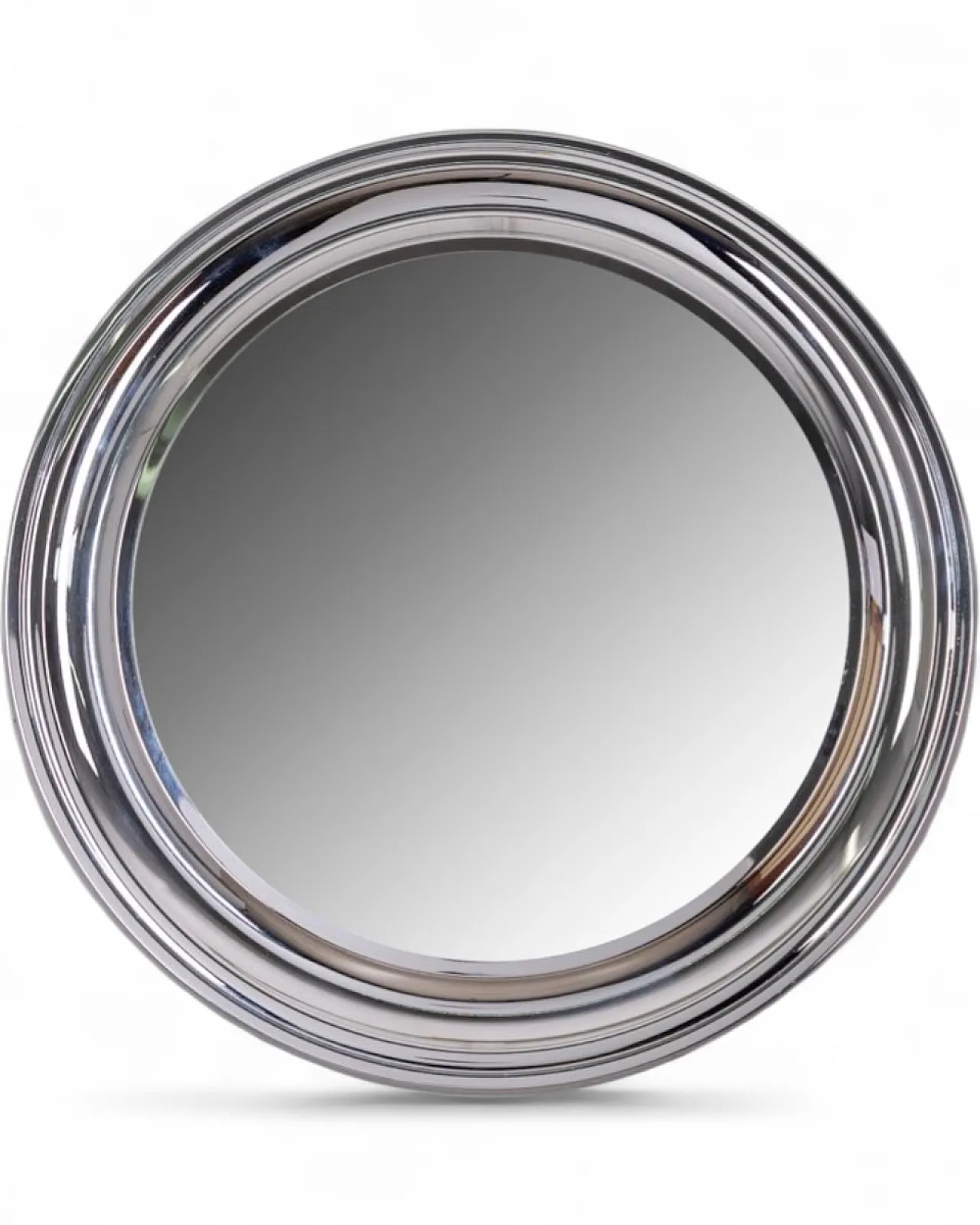 Specchio da parete rotondo in metallo cromato, anni '70 9