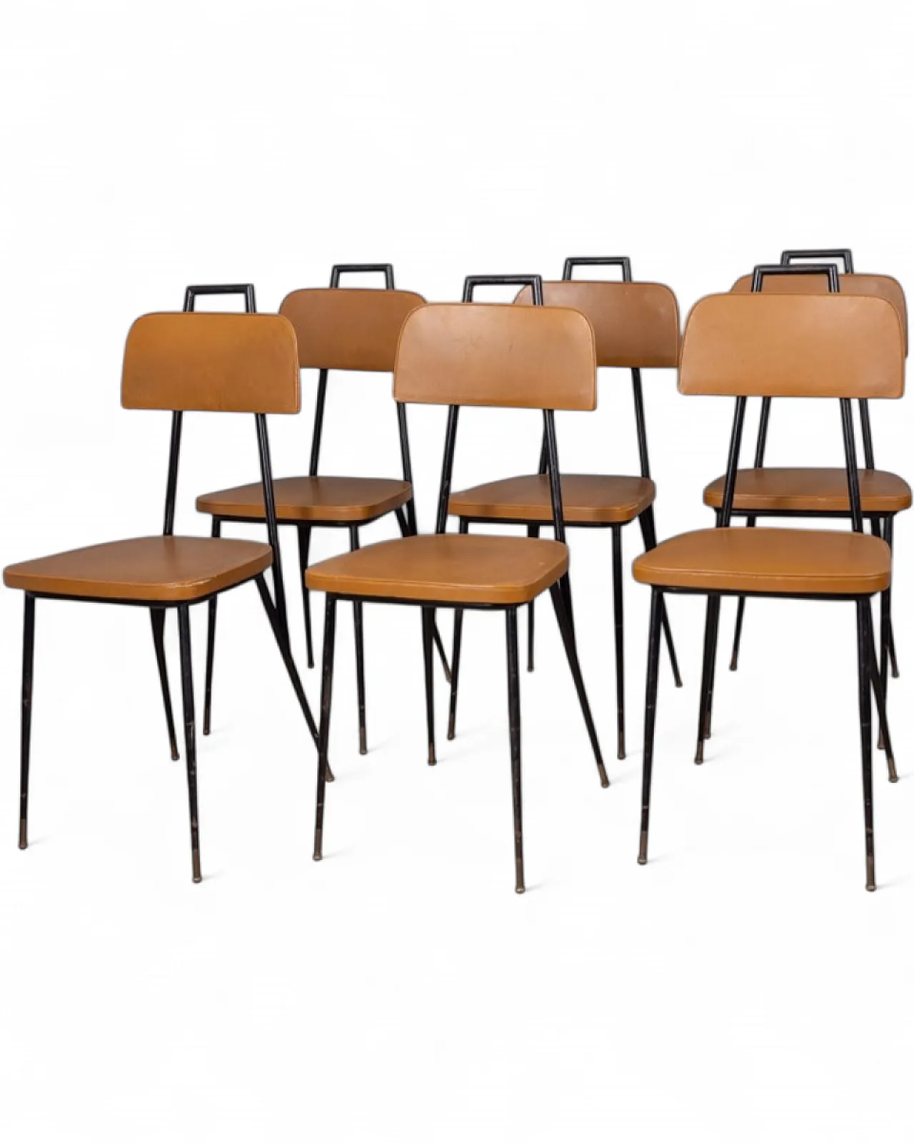 6 Sedie in metallo e pelle, anni '60 13